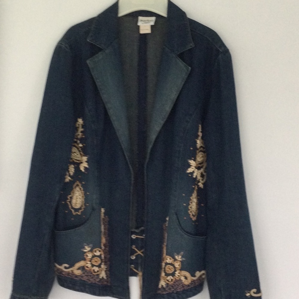 Embellished Denim Jacket by Chico’s size 1 design on front & cuff #85##